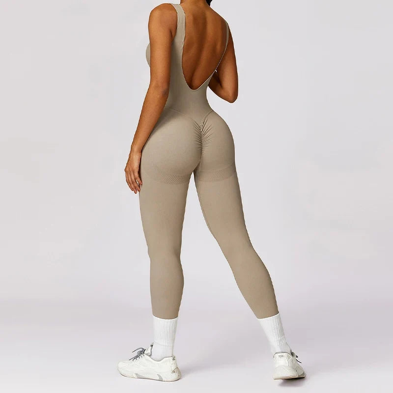 Seamless One-piece Suit Women Sports Jumpsuit Push up Yoga Suit Backless Sportswear Set Women Sleeveles Workout Bodysuits Female