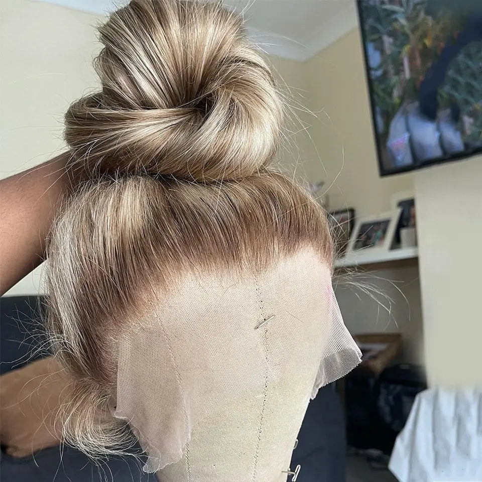 13x4 HD Lace Front Wig for Women Ombre Platinum Blonde with Dark Root Straight Lace Front Wig Human Hair Pre Plucked 200 Density