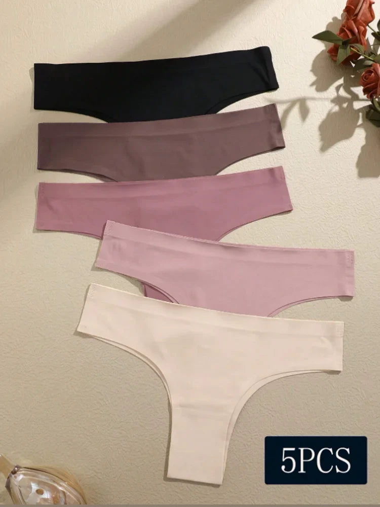 5PCS Seamless Maillard Panties Ultra-thin Brazilian panties Women Ice Silk Underwear Sexy Panty Low Waist G-string Female Solid