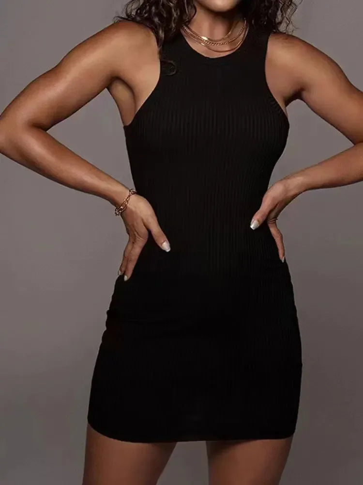 Black Ribbed Bodycon Mini Dress | Sexy Sleeveless Club Dress - Femstylo