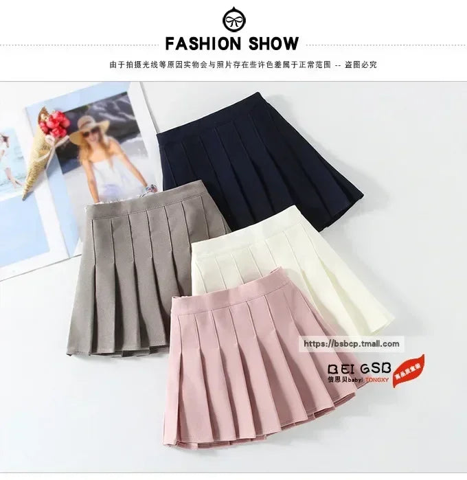 1pcs Spring Summer Girls Pleated Skirt Students Elastic A-line Skirt Kids College Style jk Skirts Childrens Fashion Short Skirts