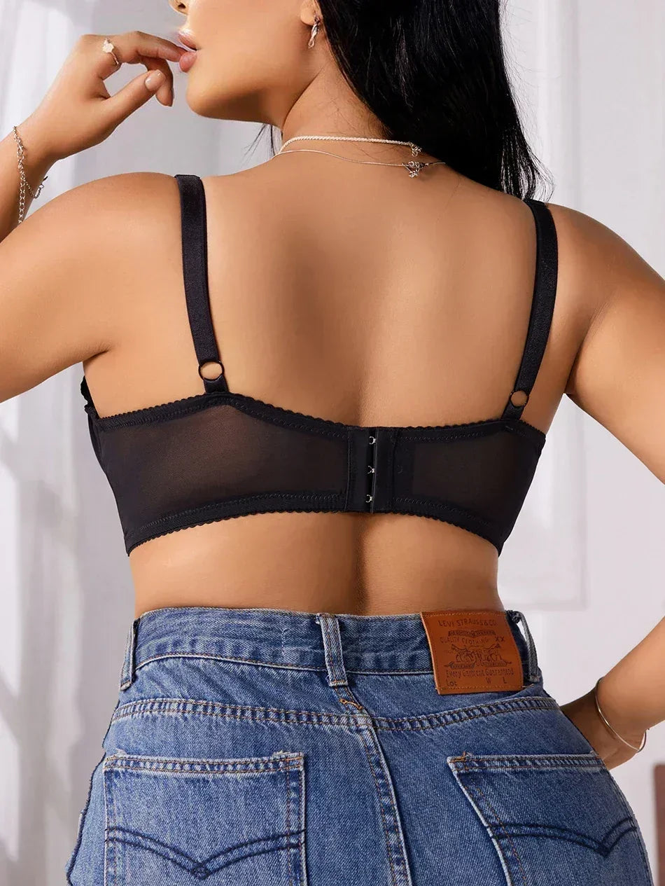 Women's Plus Size Lingerie Half Cup Gathered Push Up Front Button Lace Cross Design Suitable For Voluptuous Women XL-XXXL MR2895