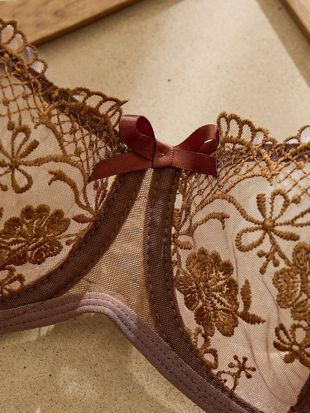 Lady Floral Embroidery Lingerie Set Women Sheer Bra and Brief Underwear Set Satin Sexy Intimates Underwear