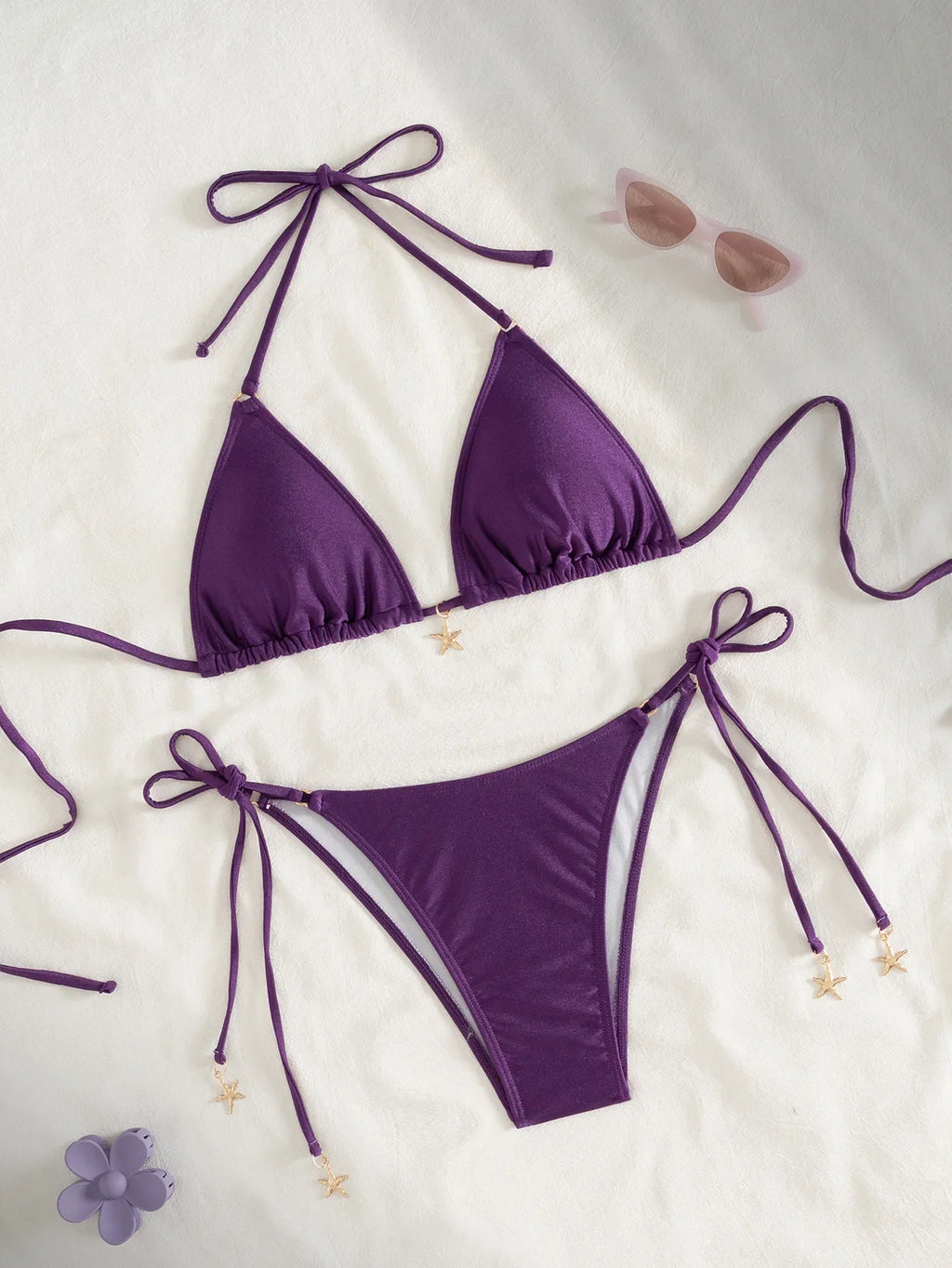 2026 Solid Color Bikinis Set Triangle Swimwear Women Bandage Swimsuit Patchwork Bathing Suit Beach Biquini Mujer Swimming Wear
