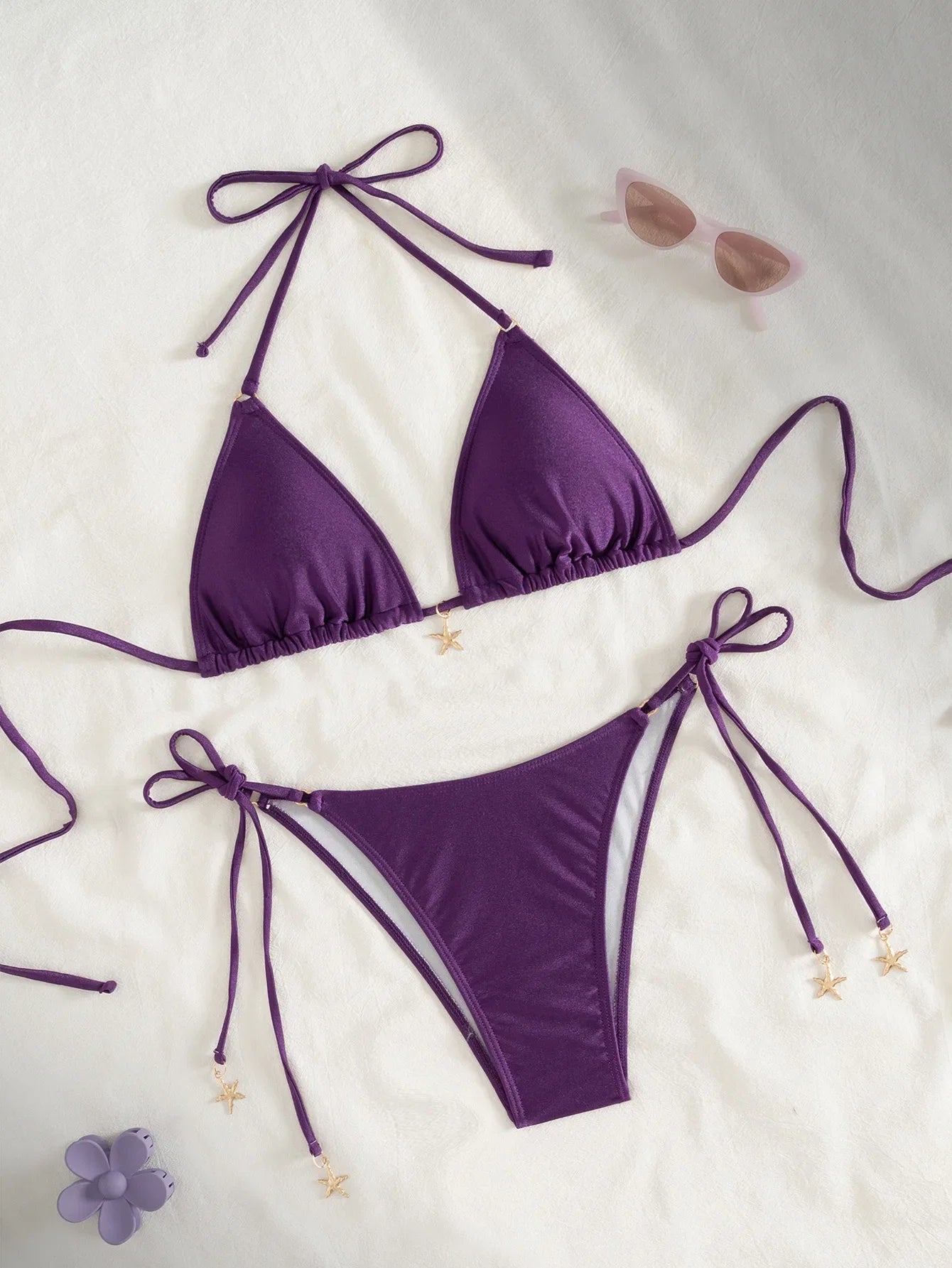 2026 Solid Color Bikinis Set Triangle Swimwear Women Bandage Swimsuit Patchwork Bathing Suit Beach Biquini Mujer Swimming Wear