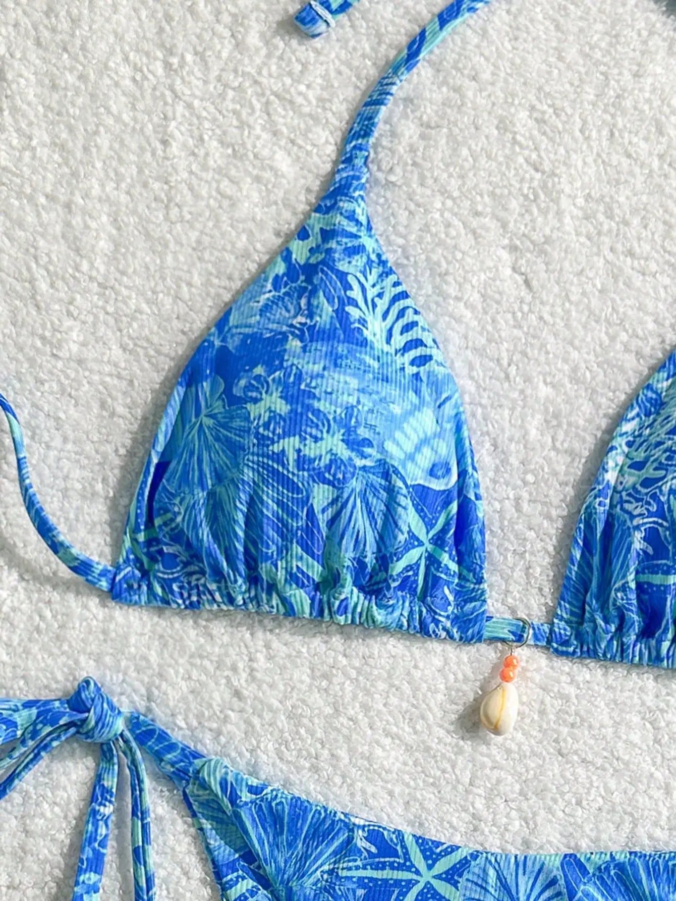 Sexy Orange Leaves Print Micro Bikini 2025 Women Shell Ornament Push Up Bra Bandage Thong Swimsuit Holiday Bathing Suit Swimwear