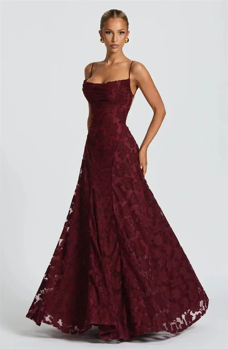 Mozision Spaghetti Strap Backless Sexy Maxi Dress Women Gown Fashion Off-shoulder Sleeveless Lace-up Evening Club Party Dress