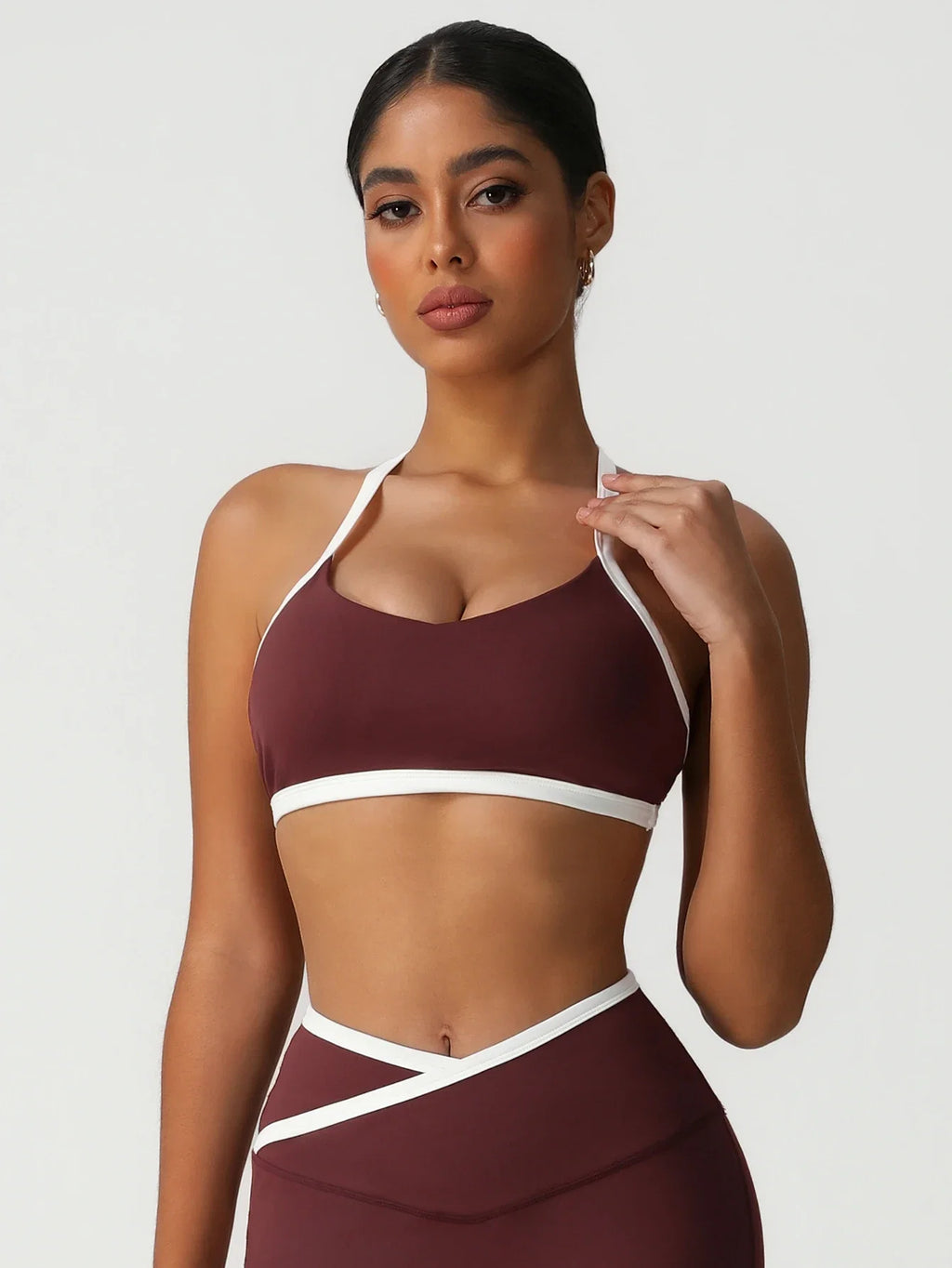 Women Training Yoga Elastic V-Back Fitness Top Contrast Color Cycling Casual Run Sport Bra