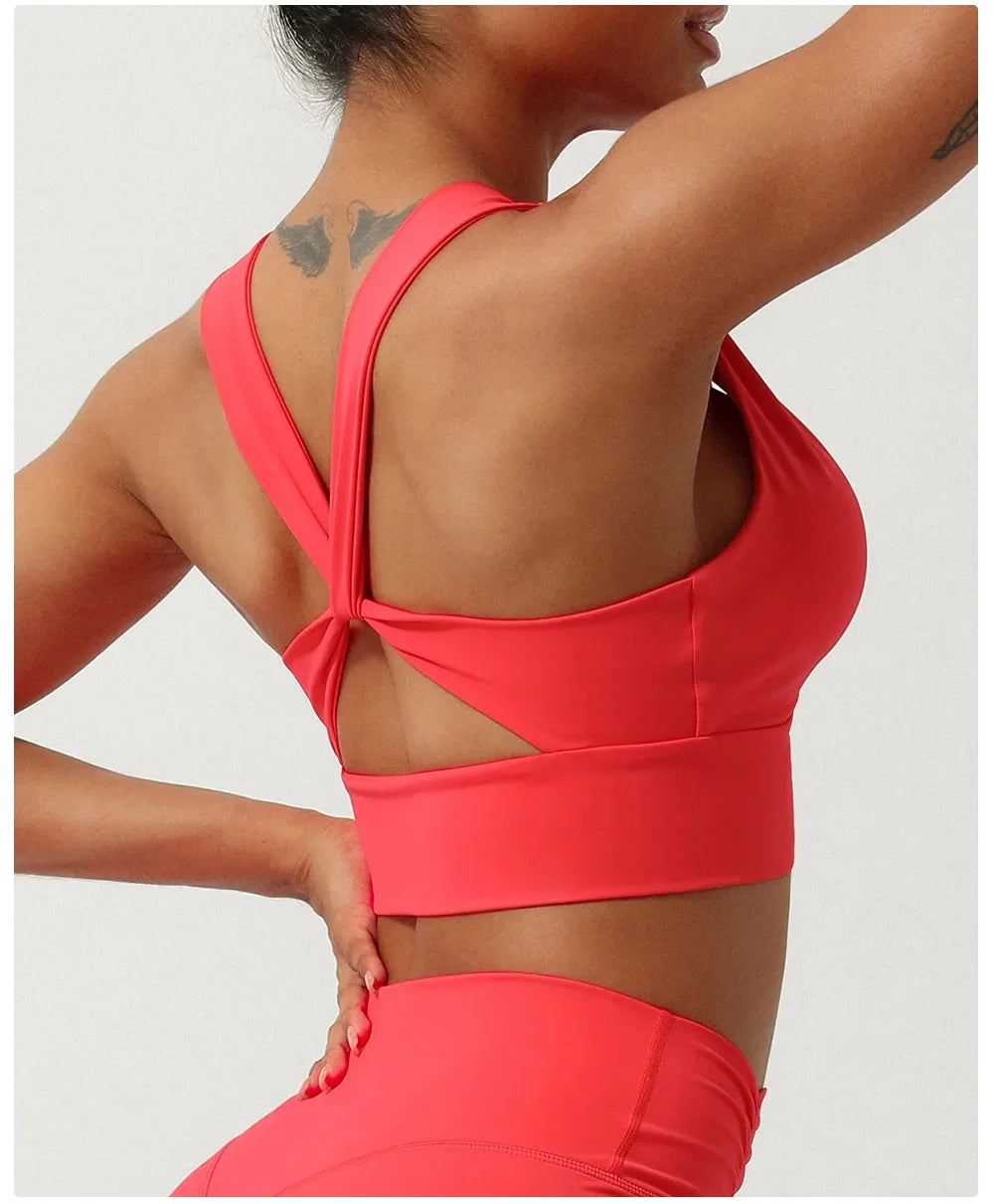 Female Cross Strap Sports Vest Bras For Women Bra High Strength Gym Underwear Sexy With Pad Bra Push Up Tops Workout Lingerie