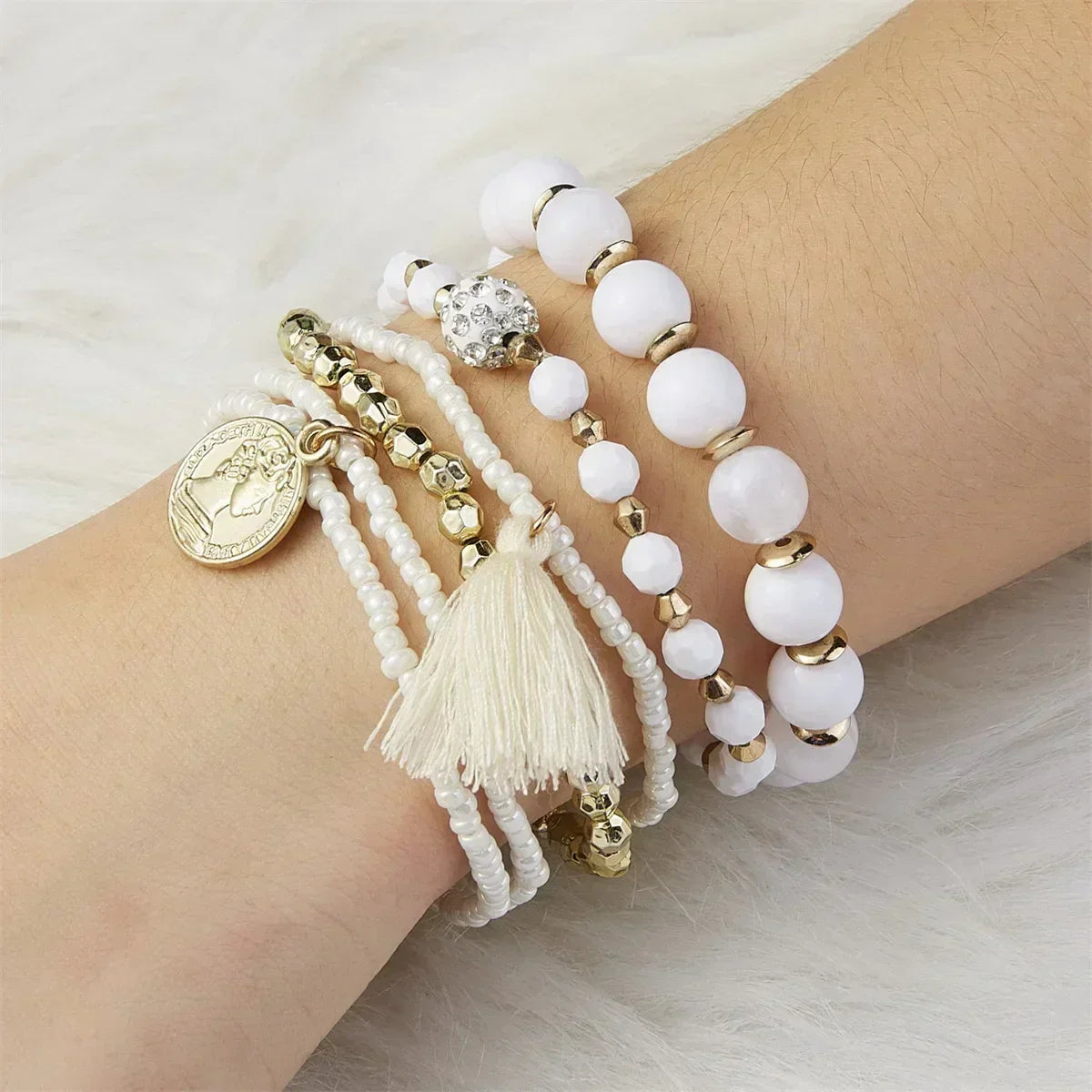 Bohemia Crystal Tassel Multicolor Beads Bracelets For Women Handmade Elastic Rope Charm Wrap Bracelet Summer Beach Party Jewelry