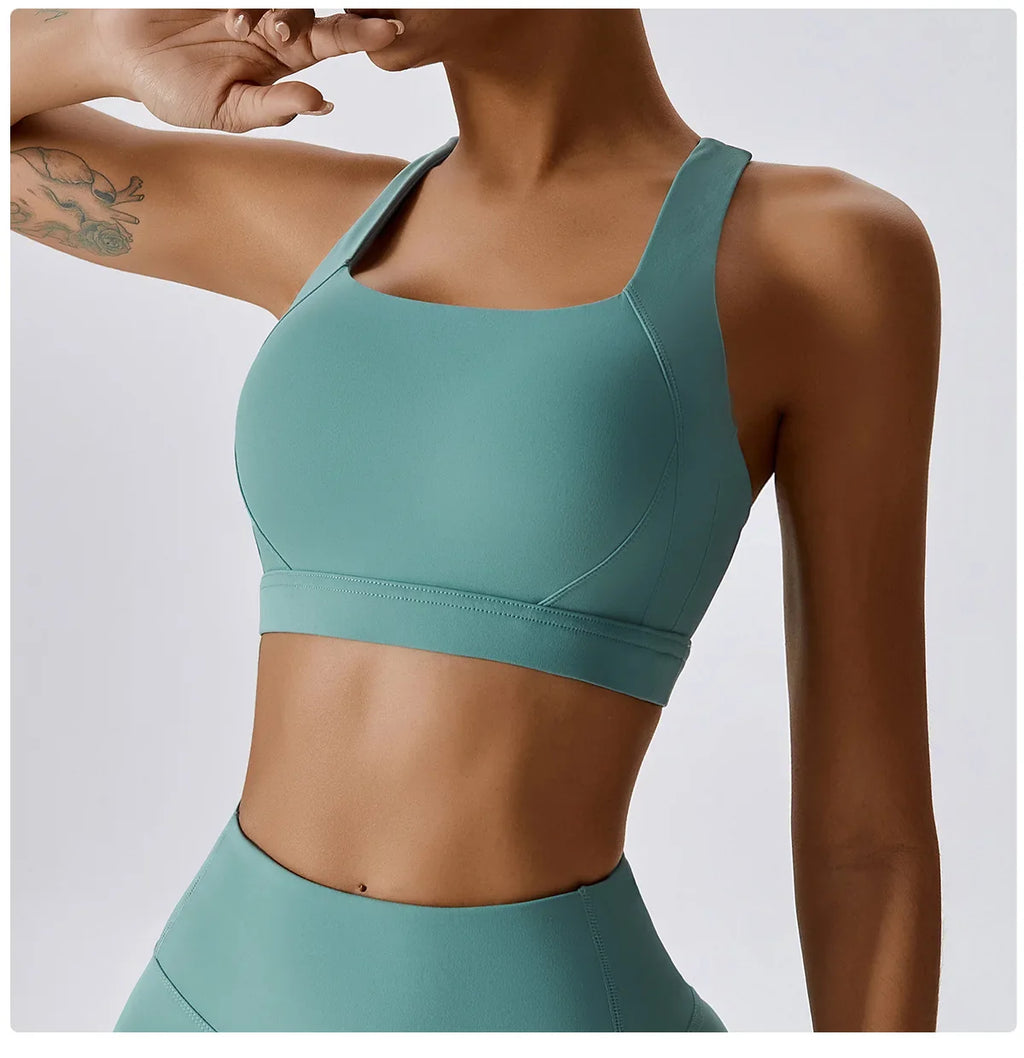 Crossed Shoulder Strap Yoga Bra Chest Pad Running Sports Bra Gym Top Women Stretch Pull Up Underwear Women Vest Fitness Tank Top