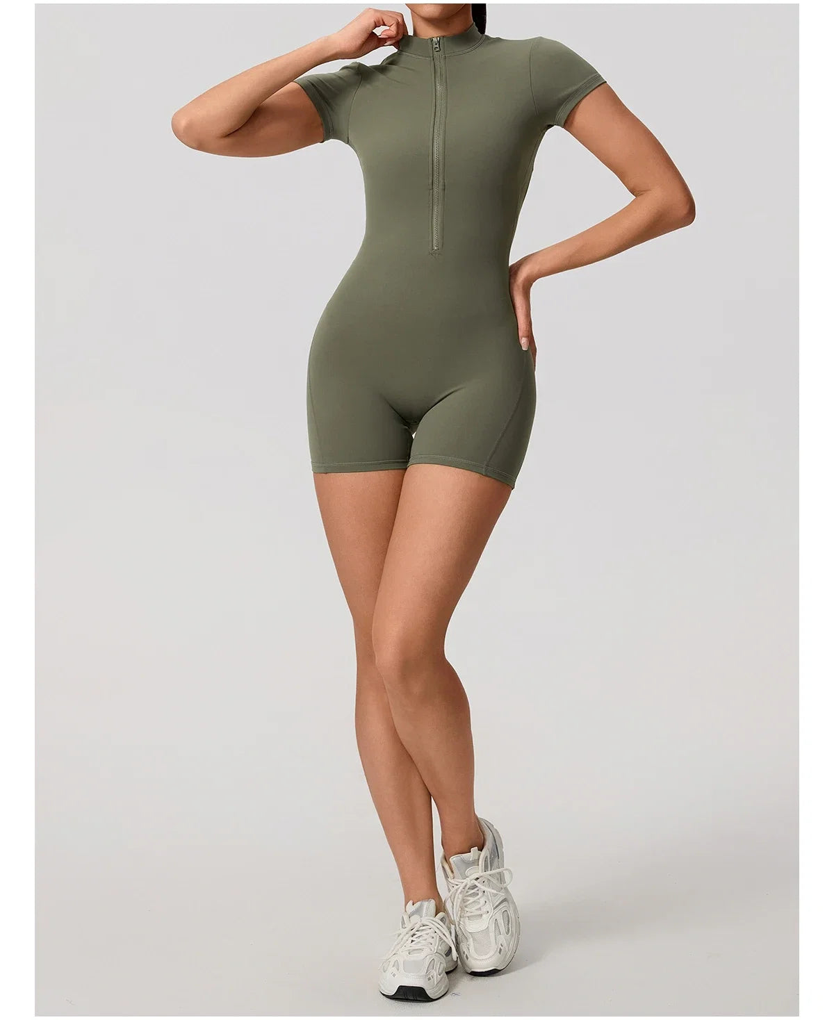 Hearuisavy Summer Women's Short Sleeved Sports Overalls Running Yoga Jumpsuit High Stretch Push Up Fitness Bodysuit With Zipper