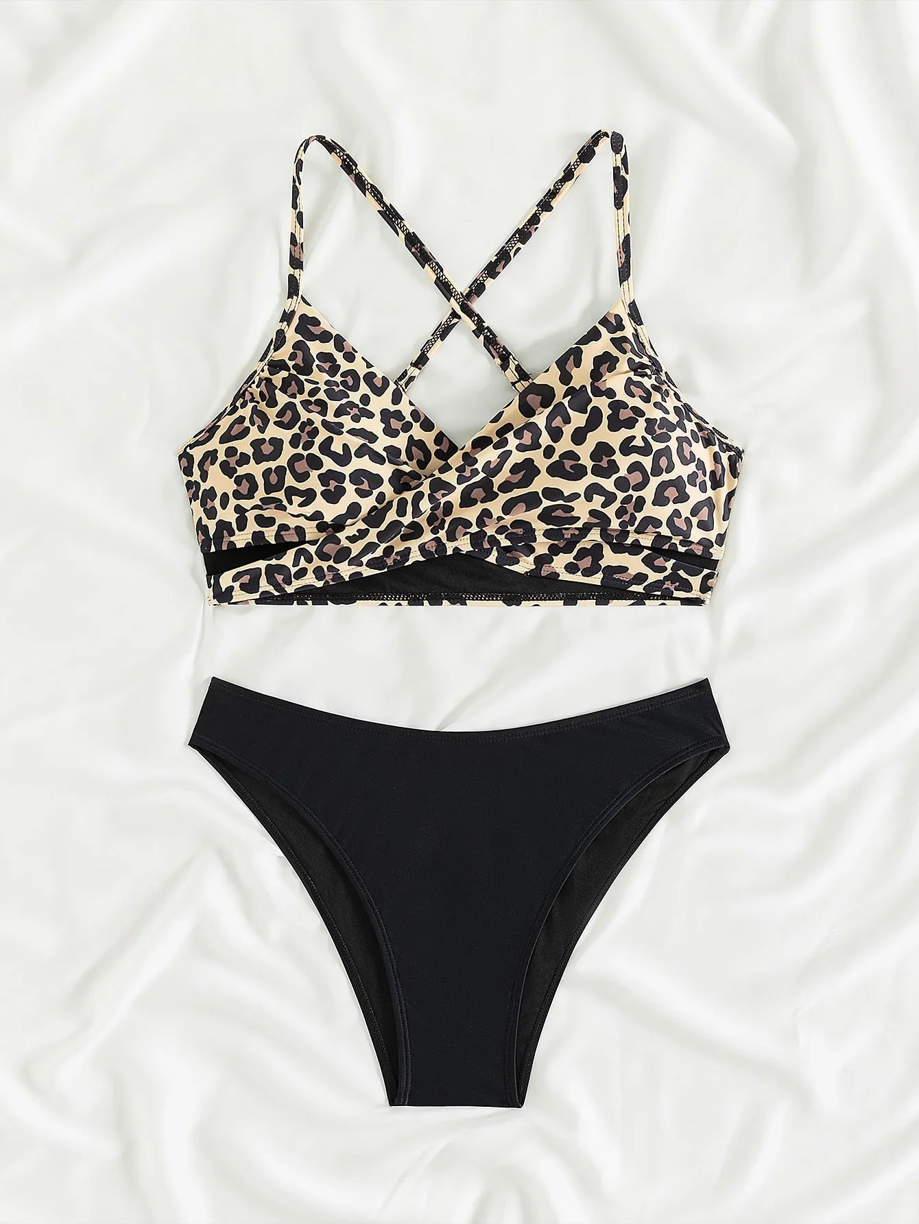 Sexy Leopard Print Cross Bikini Set 2026 Women Halter Push Up Black High Waist Swimsuit Summer Bathing Suit Two Piece Swimwear