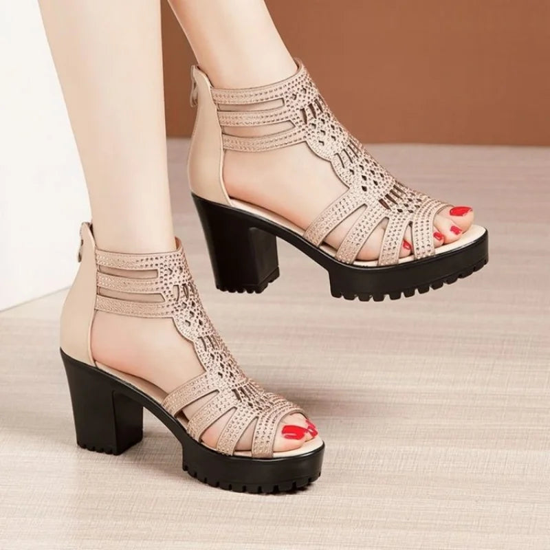 New Women's Fish Mouth Shoes Wedges Hollow Out  Anti slip Sandals Ladies Casual Low Heel Sandals Fashion open toe Mujer Footwear