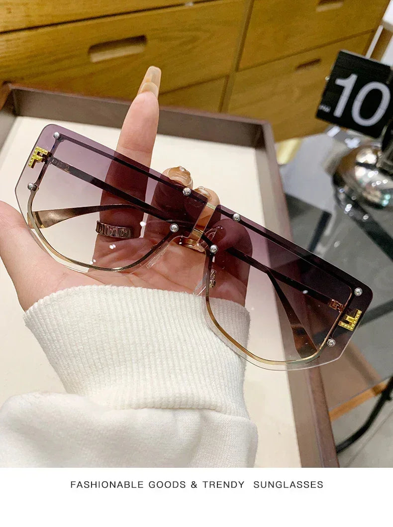 Sunglasses Integrated Frame High-end Frameless New Sunglasses Metal Polygonal Fashion Glasses 90288