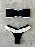 Women's Strapless Swimsuit 2-piece Suit Solid Color Patchwork Push Up Ruffle Thong Beach Hot Spring Bikini Set 2026 New Swimwear
