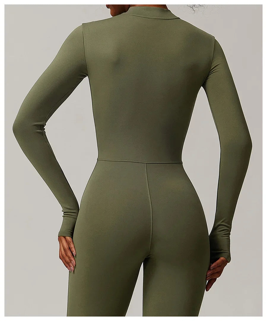 Zipper Workout Jumpsuit Sports Overalls Women Gym Clothing Running Long Sleeves Fitness Gym Tracksuit Short Sportswear Yoga Set