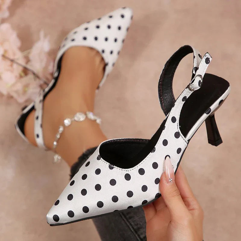 Vintage Polka Pot Pointed Toe Pumps Women Banquet Stiletto High Heel Shoes for Woman Adjustable Buckle Strap Chic Summer Shoes