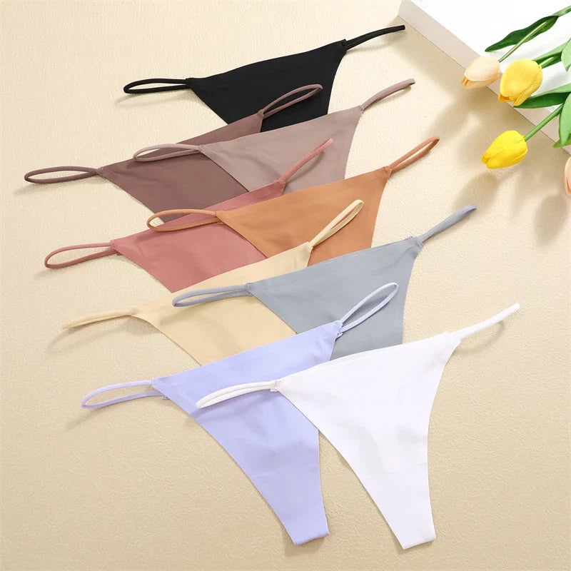 8Pcs/Set Seamless Thong Women Invisible Thin Strap Low Waist High Stretch Flexibility Panties Sexy Underwear Briefs T-back