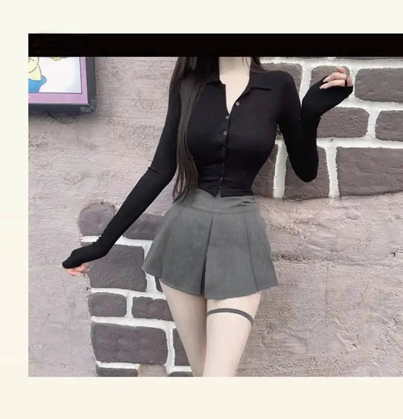 WOMENGAGA Korea Style Sexy Slim High Waist Strap A-line Half Length Skirt Fashion Women Skorts JK Sweet 2023 New  OW3W