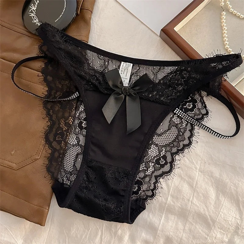 Girls Sexy G String Lace Panties Women Rhinestones Underwear Briefs Hollow Out Thong Transparent Lingerie Intimates