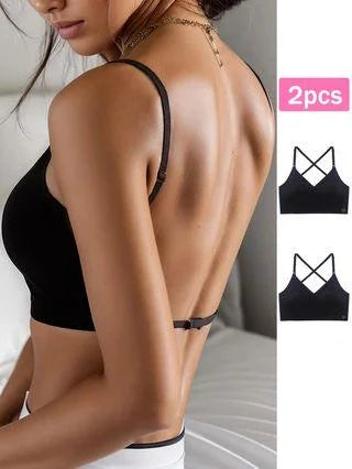 Women Sexy Lingerie Invisible Bra Deep U Plunge Bras Backless Top for Dresses, Transparent Strap Push Up Back Sling Underwear
