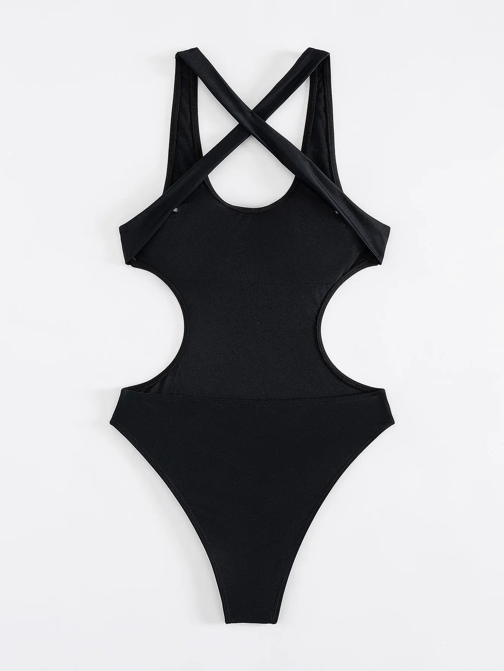 Sexy Black One Piece Swimsuit 2025 Women Hollow Out Backless Cross Slim High Waist Bikini Beach Bathing Suit Holiday Monokini