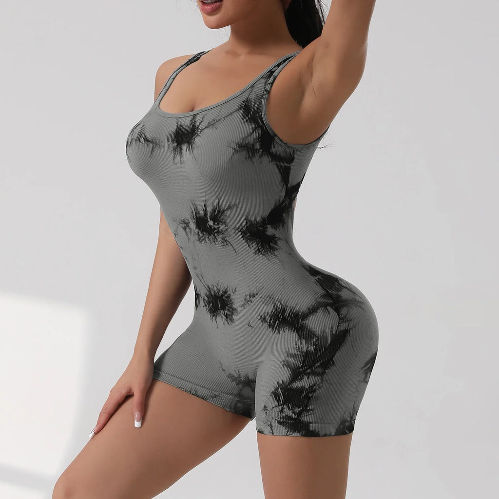 Women's Solid Colour Threaded Backless Yoga Suit U Neck Sleeveless Sports Jumpsuit Stretch Women Bodysuit Without Bust Pads