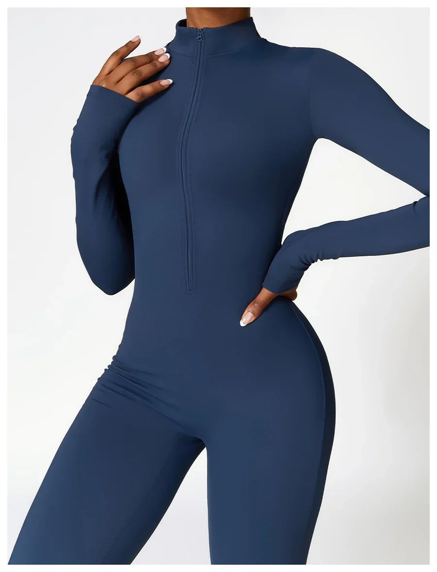 Zipper Workout Jumpsuit Sports Overalls Women Gym Clothing Running Long Sleeves Fitness Gym Tracksuit Short Sportswear Yoga Set