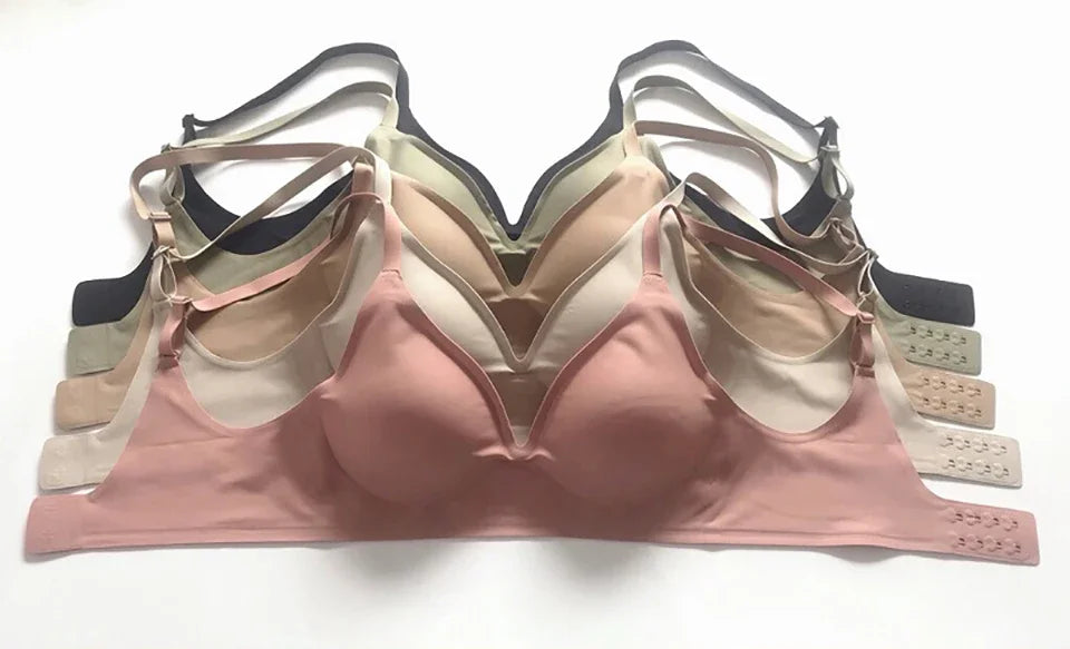 Deep V Jelly Bras Wireless Comfortable Supportive Bra No Underwire Push Up Bralette Seamless Underwear for Women