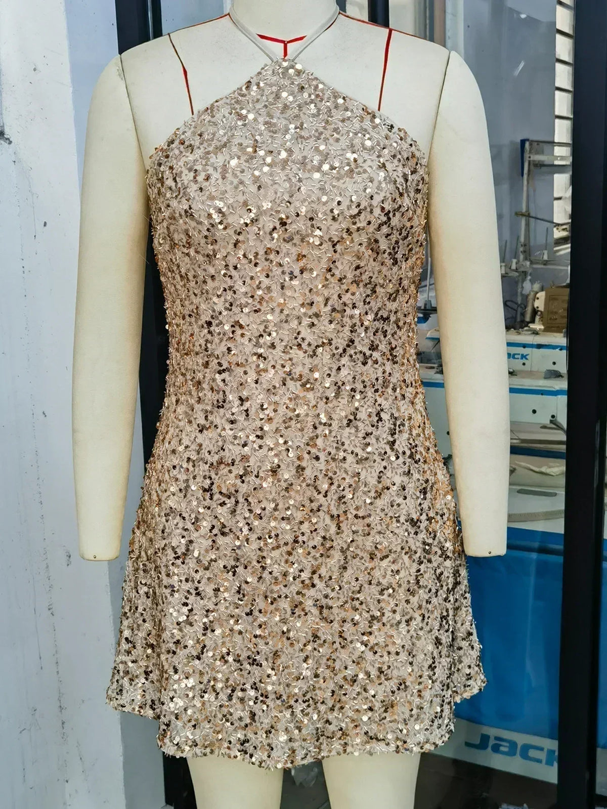 Women Short Dresses Sexy Backless Bodycon Evening dresses Sequin Halter Nightclub Cocktail Birthday Party Welcome Prom Dress XY5