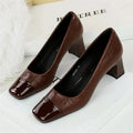 BIGTREE Fashion Patent Leather Women's Pumps Square Toe Stripper Elegant Party Vintage Spring Ladies Shoes Zapatos Mujer