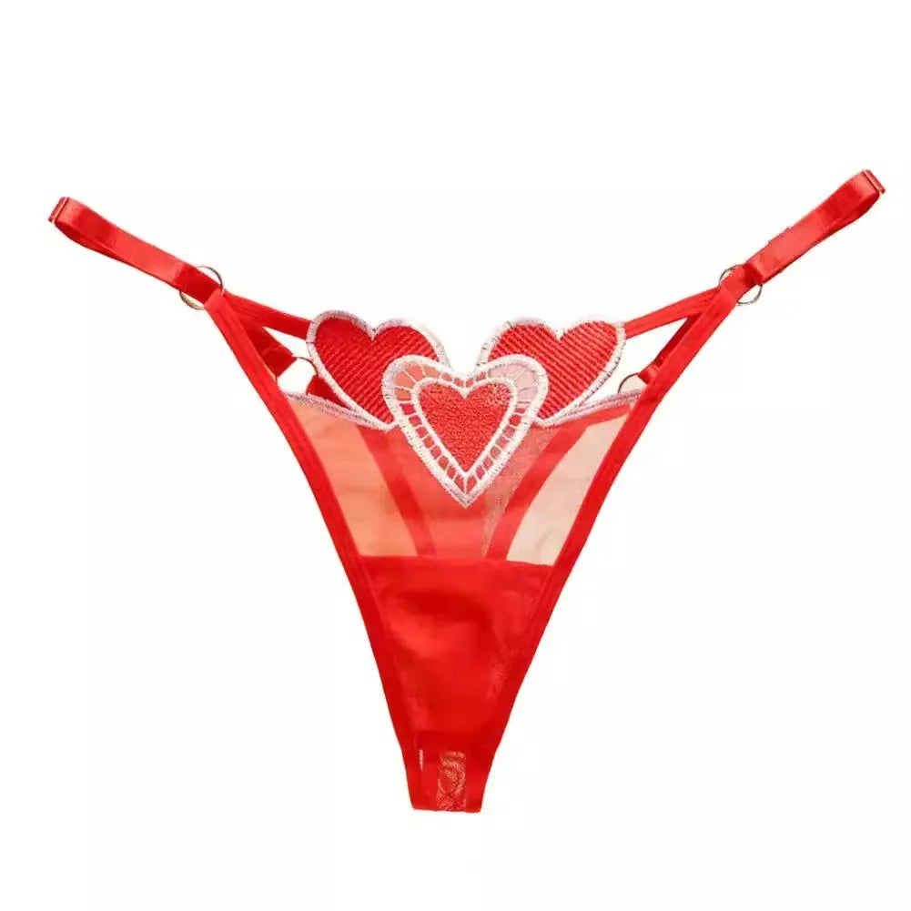Embroidery Heart Thin Sexy Girls G String Thong Panties Women Briefs Hollow Out Transparent Underwear Female Lingerie