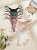 8PCS Women's Panties Solid Mesh Low Rise Underwear Thin Female Thong Sexy Lingerie