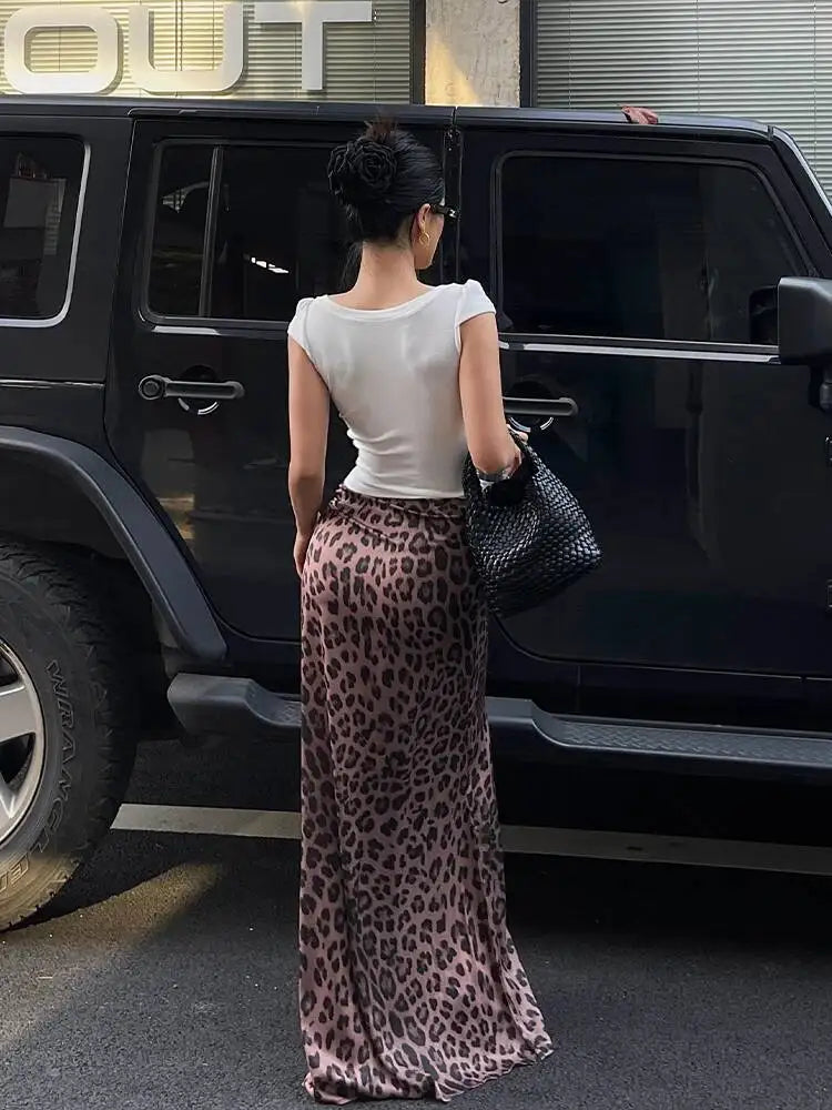 Sexy Leopard Print Half Length Skirt For Women's Summer New High Waist Slim Fashion Long Skirts Sweet Korean Women 2026 New 7KN