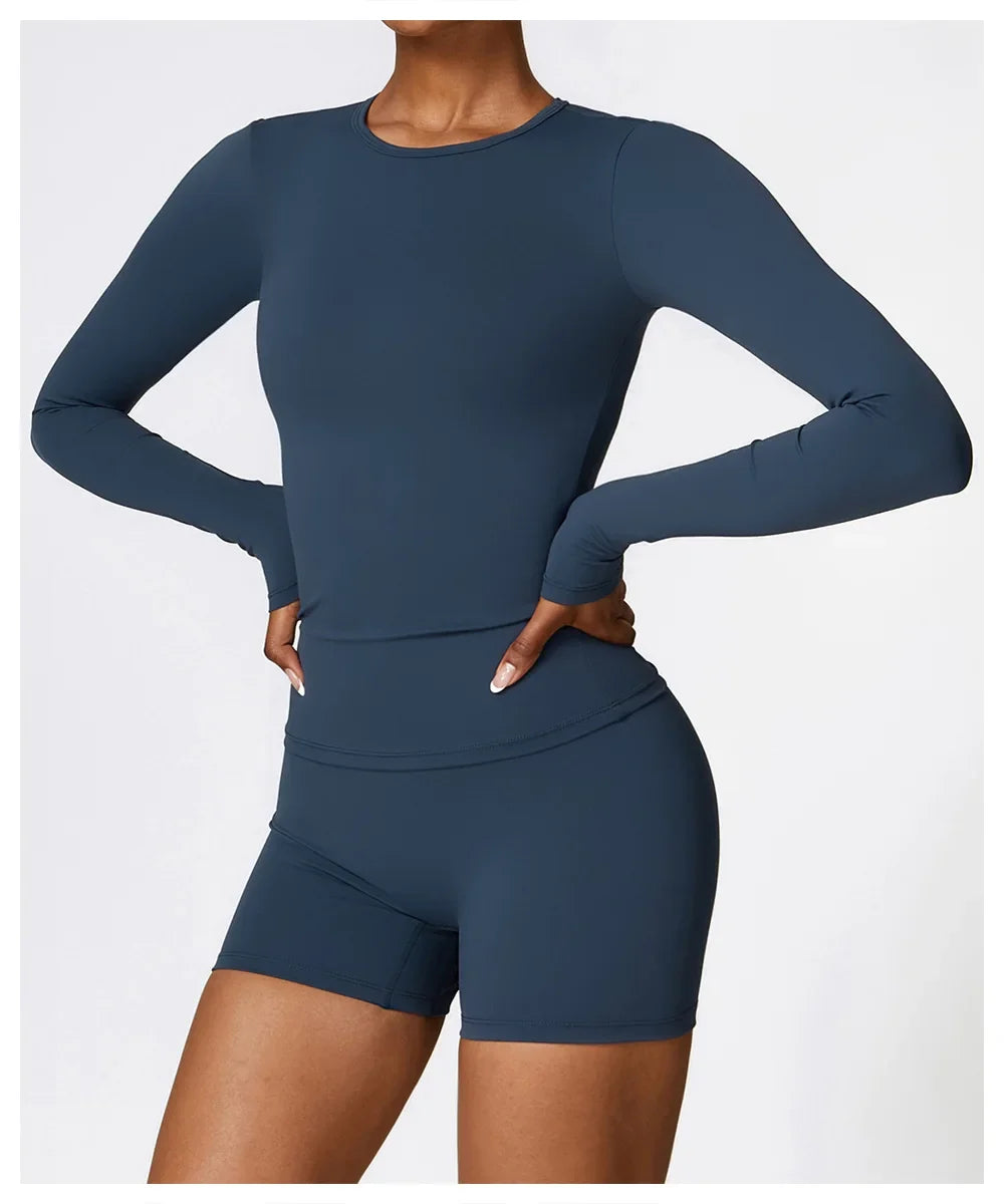 NCLAGEN Long Sleeve Workout Top Gym Pilates Clothes Women Active Wear Sports Shirt Elastic Fitness Yoga Clothing Running Shirts
