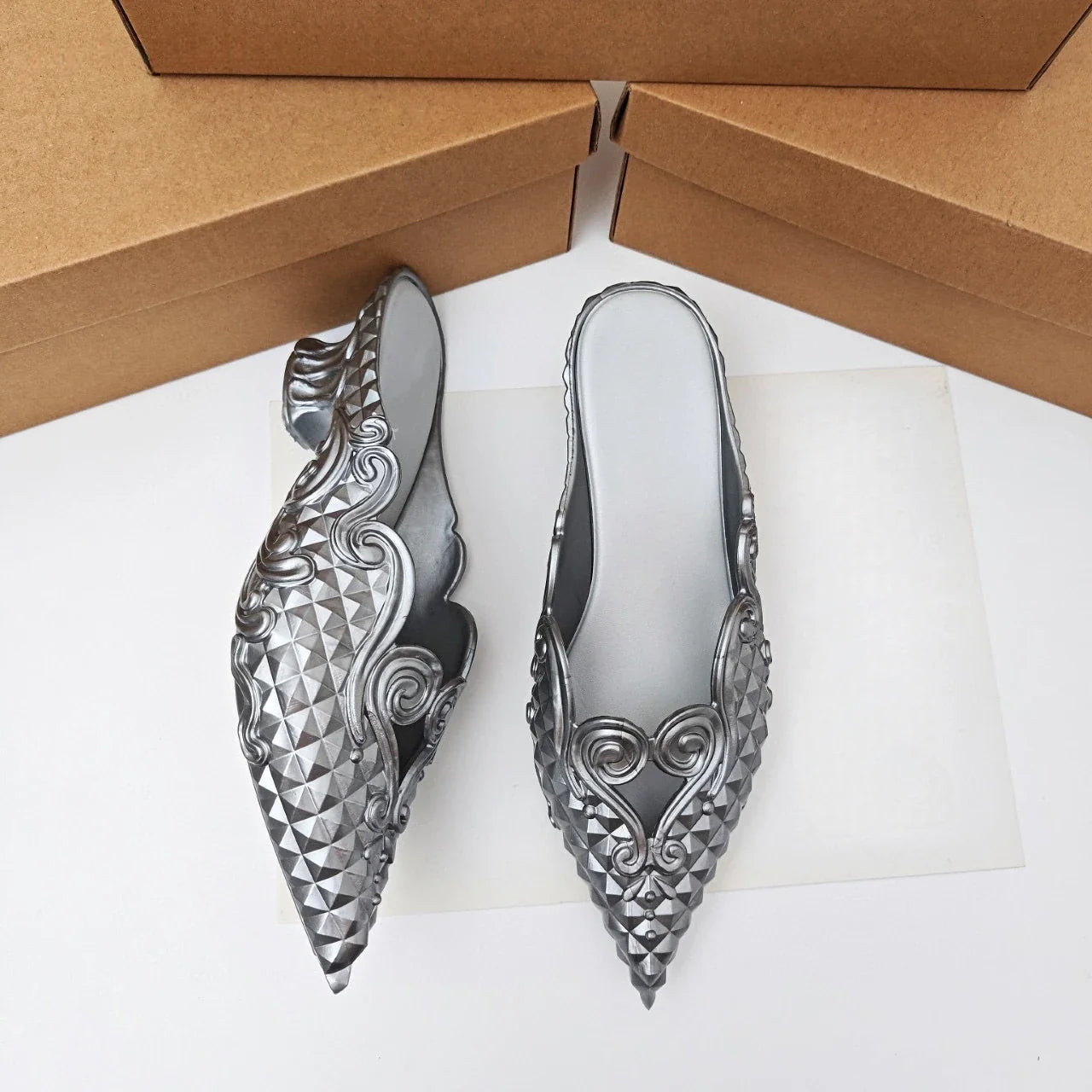 Original Brand Style Women Pointed-toe Crystal High Heel Slippers  Girl Retro Elegance Slippe Ladies Fashion witch Summer Slides