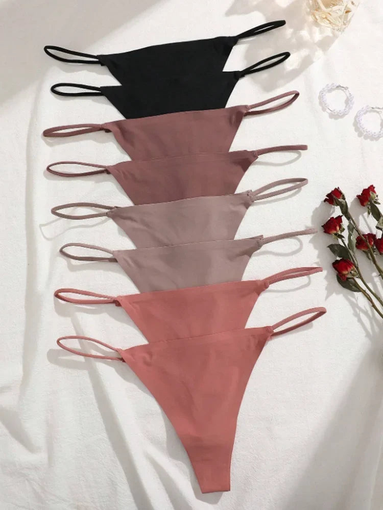 8Pcs/Set Seamless Thong Women Invisible Thin Strap Low Waist High Stretch Flexibility Panties Sexy Underwear Briefs T-back