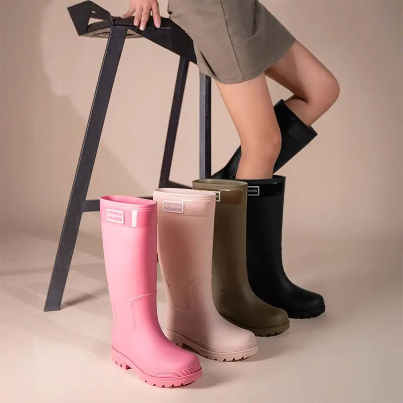 High-top rain boots, women's rain boots, lined adult outer wear, waterproof hiking boots, anti-slip shoes, durable sole