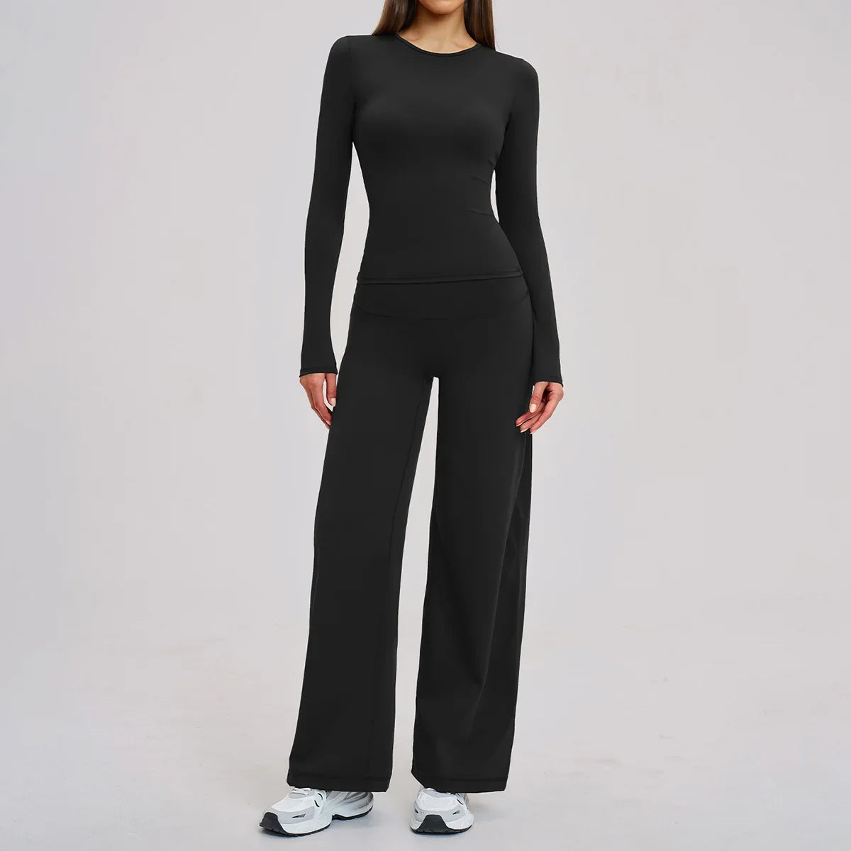 Yoga Set 2 Pieces Women Fitness Sportswear Gym Loose wide-leg pants Long-sleeved T-shirt Sports Crop Tops Tracksuit Workout Wear