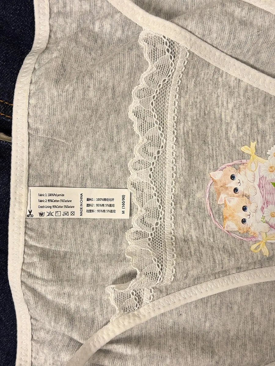Cotton Girls Panties Cute Cat Sexy Japanese Lace Women Briefs Lady Thong  Underwear G String Female Low Waist Lingerie