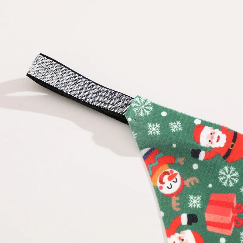 4Pcs Christmas Print Underwear Breathable Shiny Belt Thong Women Skin-friendly Fashionable Casual Christmas Gifts