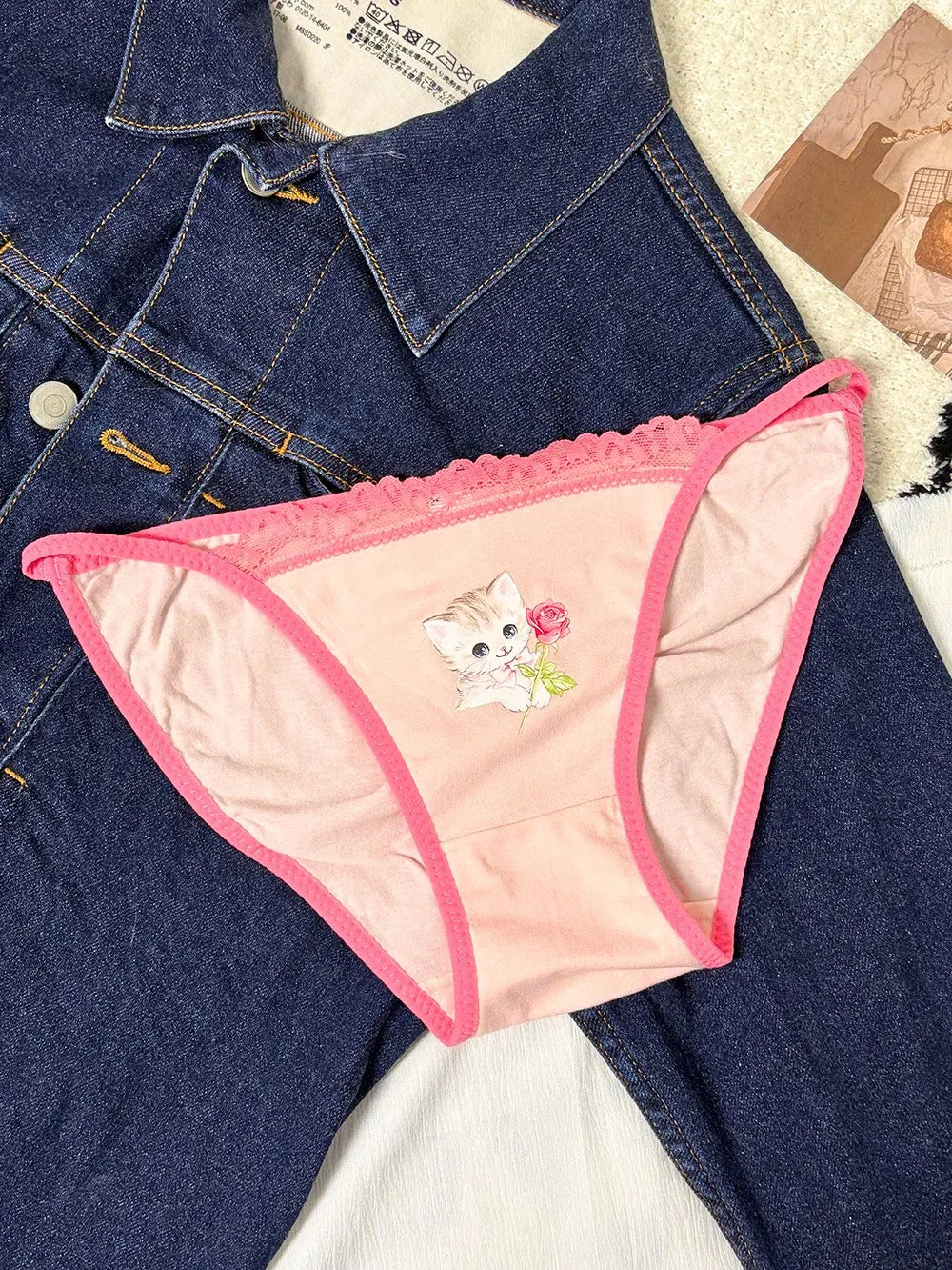 Cotton Girls Panties Cute Cat Sexy Japanese Lace Women Briefs Lady Thong  Underwear G String Female Low Waist Lingerie