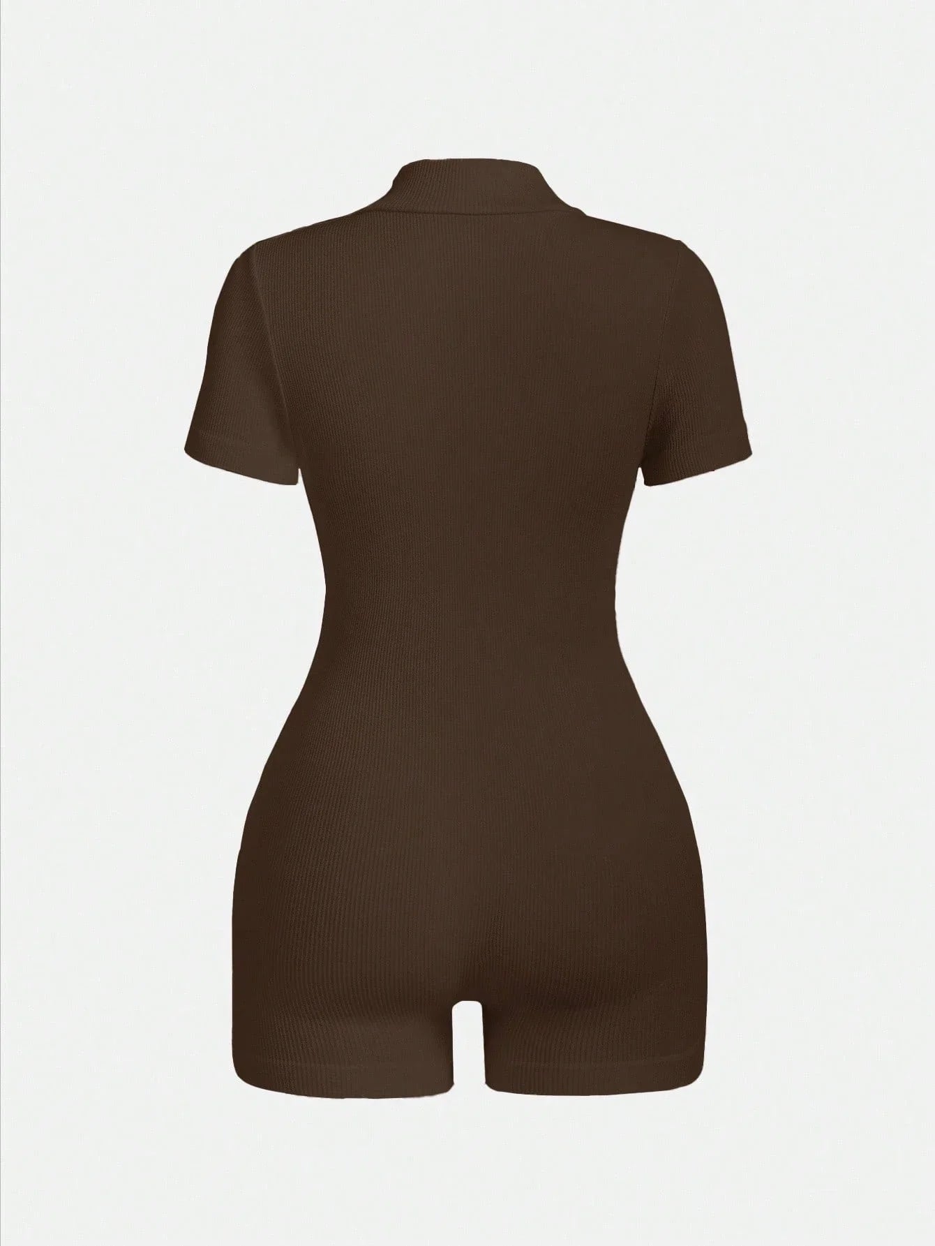 Women's Solid Color Half Zip Ribbed Knit Short Sleeve Romper Sports Soft Slim Fit Mock Neck Jumpsuit Streetwear 2025 Summer