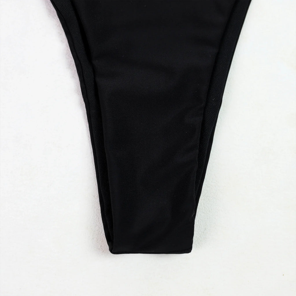 2026 New Sexy Push Up Low Waisted Bikini Set Swimsuit Female Swimwear Women Strappy Solid Black Beachwear Bathing Suits biquini