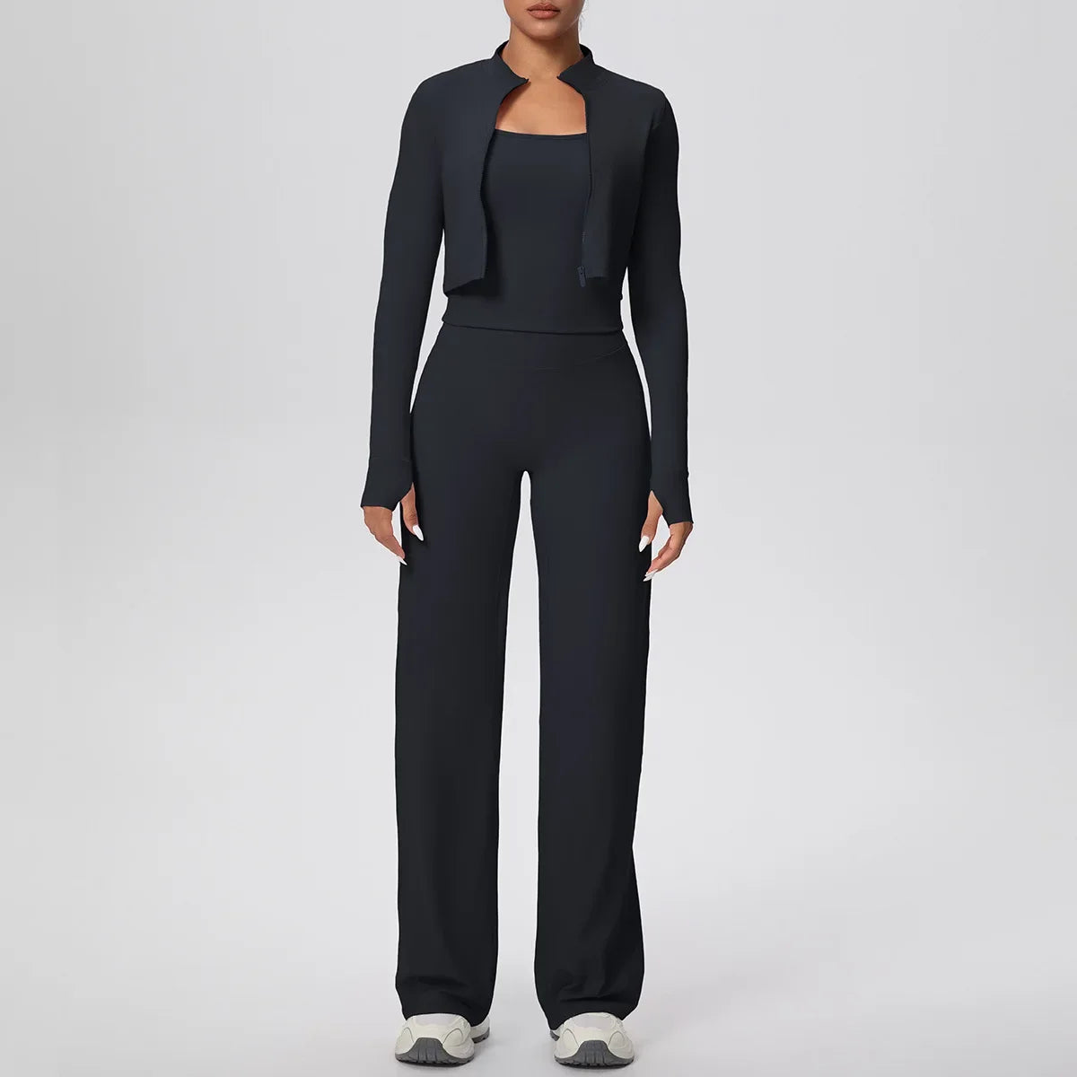 Yoga Set 3PCS Women Workout Sets Sportswear Gym Clothing Fitness zipper Long Sleeve High Waist Leggings Sports Suits Yoga Suit