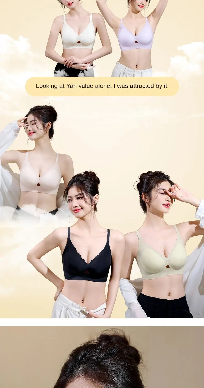 Ultra-thin Ice Silk Seamless Underwear Women's Small Breast Gathering Wireless Breast-Reducing Cooling Beautiful Back Bra