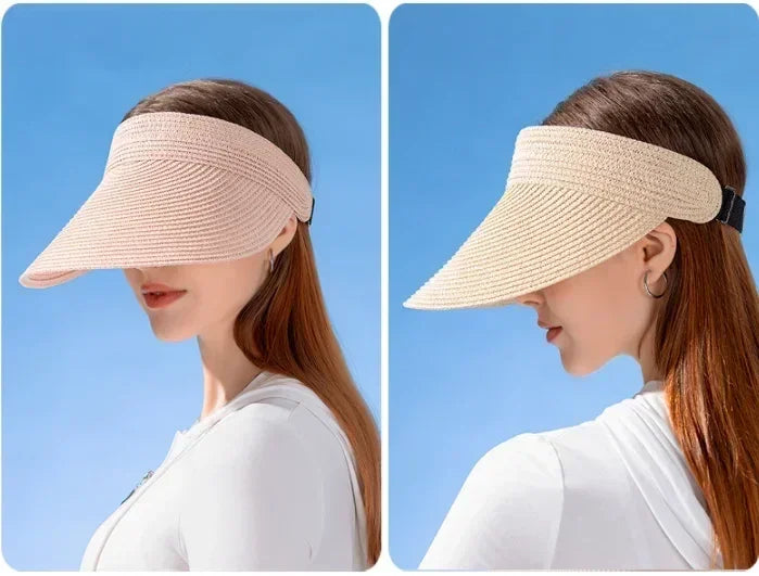 Spring and Summer Women's Outdoor Sunshade  Straw Hat Fashion Empty Top  Duck Tongue Hat Big Brim Cap G37