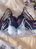 2Pcs Set Women's Sexy Bras Thin Lace Underwire Push-Up Soft Bra Adjustable Women's Underwear Set No Lining Breathable Comfortable