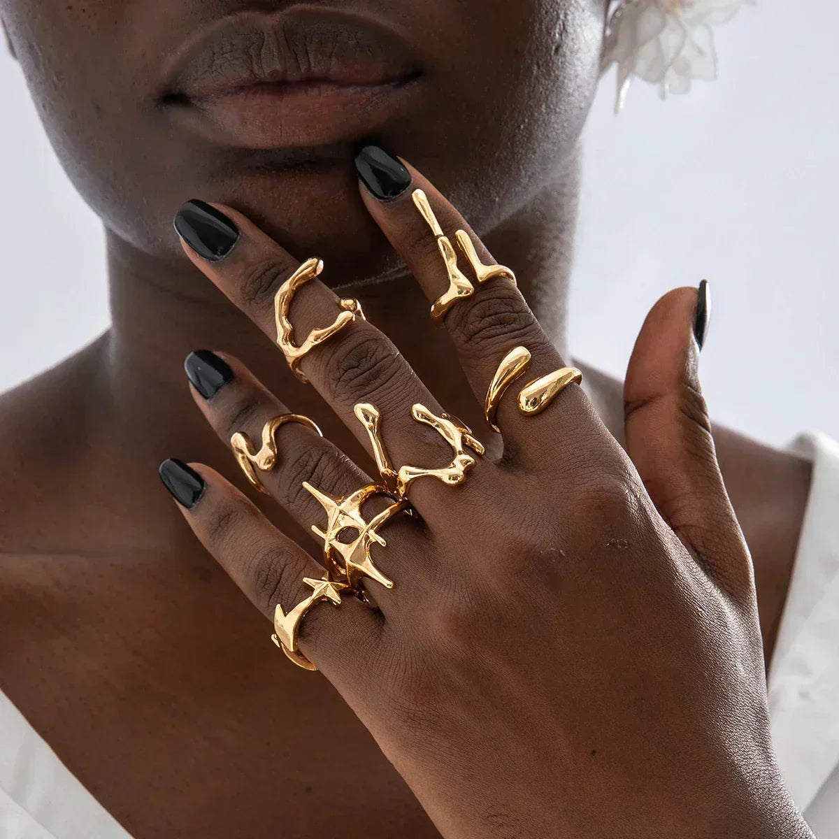 Docona Fashion Elegant Stacking Gold Colour Rings Geometric Design Ring Set Accessories Daily Festival Party Gifts 27910
